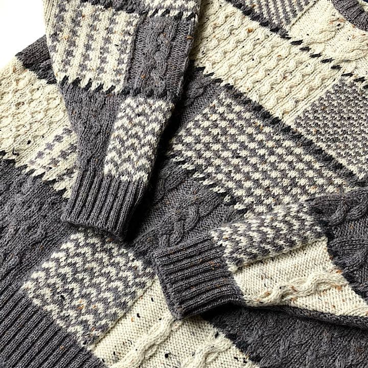 UK古着 レトロビンテージ【アラン模様】クレイジーパターンフィッシャーマンニット UK古着 レトロビンテージアラン模様クレイジーパターン