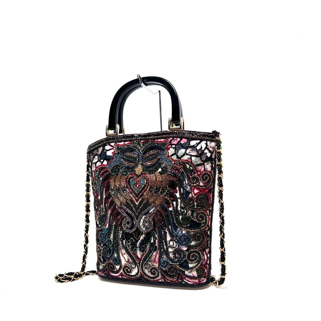 【美品】皇室御用達 ルミーはしもと 総ビーズ ハンドバッグ マルチカラー がま口 美品】Lumy はしもと ルミー/皇室御用達/ビーズ刺繍/ハンドバッグ