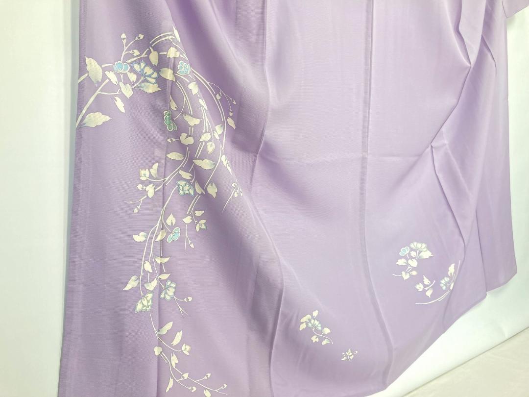【夏】高島屋 銀彩友禅 手描き 夏着物 唐花 絽 訪問着 正絹 紫 藤色1338