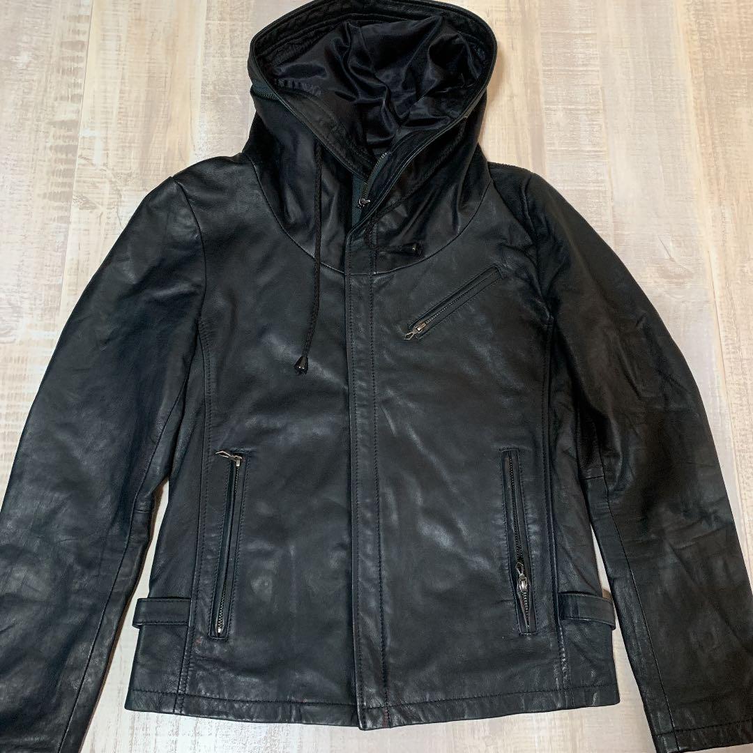 【美品】Haruf ラムレザー フード ライダース ジャケット パーカー