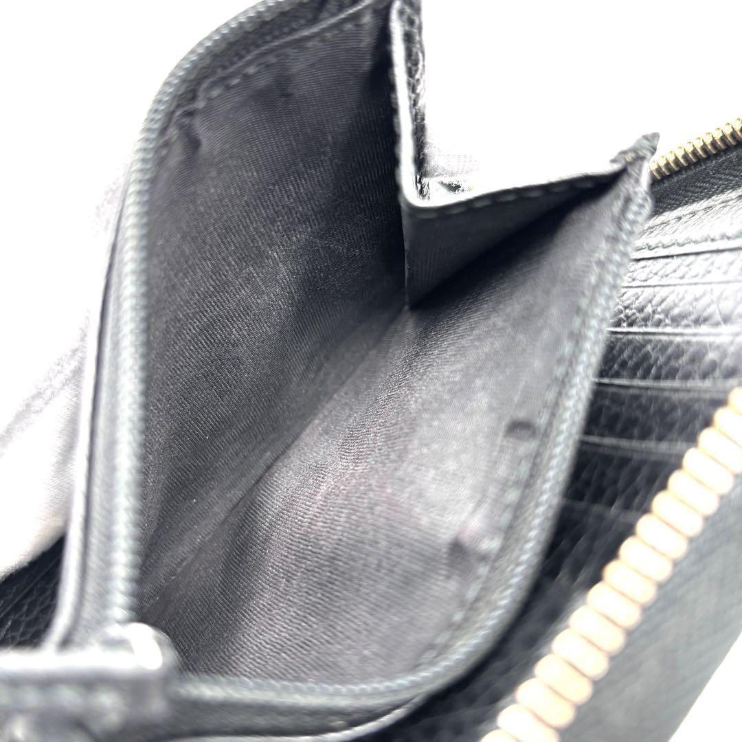 【未使用に近い】グッチ 長財布 GG マーモント レザー ラウンドジップ 黒