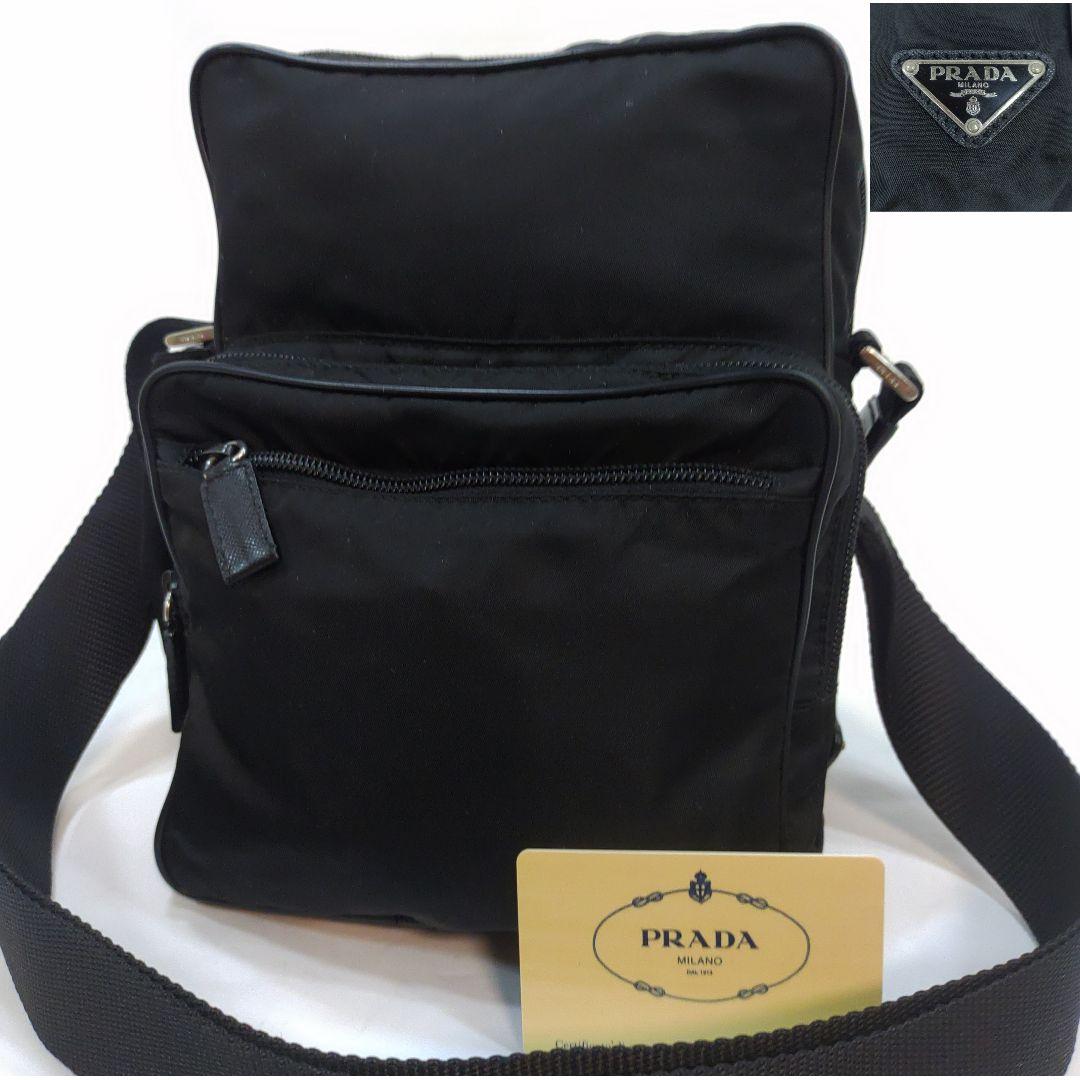 プラダ ショルダーバッグ レザー×ナイロン 三角ロゴ 黒 ギャラ付PRADA