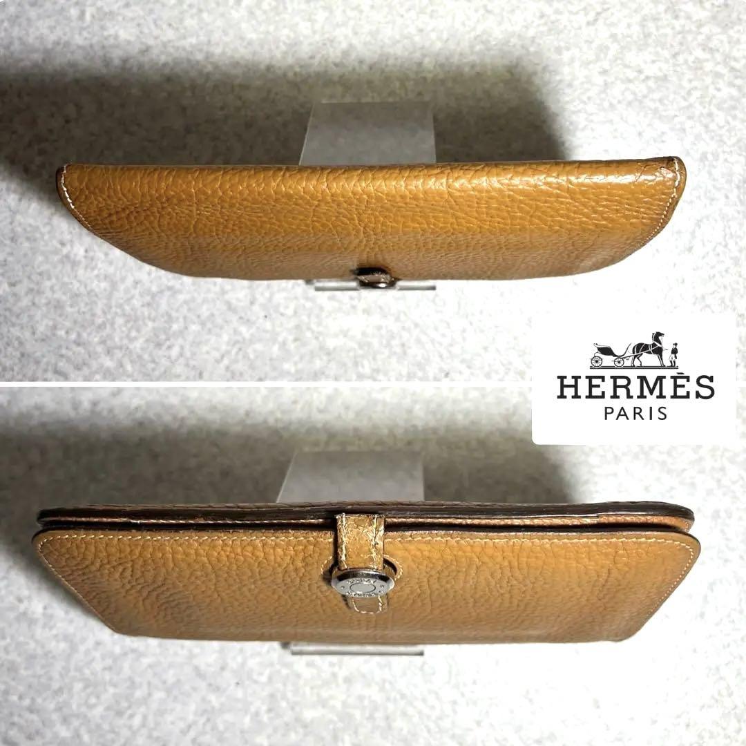 超美品223HERMESドゴン GMシルバー金具　小物 キャメル色 箱有り