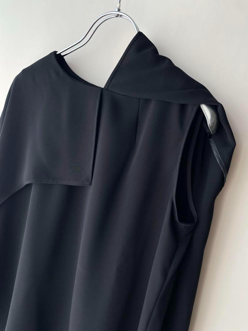 美品✨アナイ　23SS 2.8万　洗える　サテンケープブラウス　黒　38 ANAYI ブラウス シャツ ストレッチサテンケープブラウス