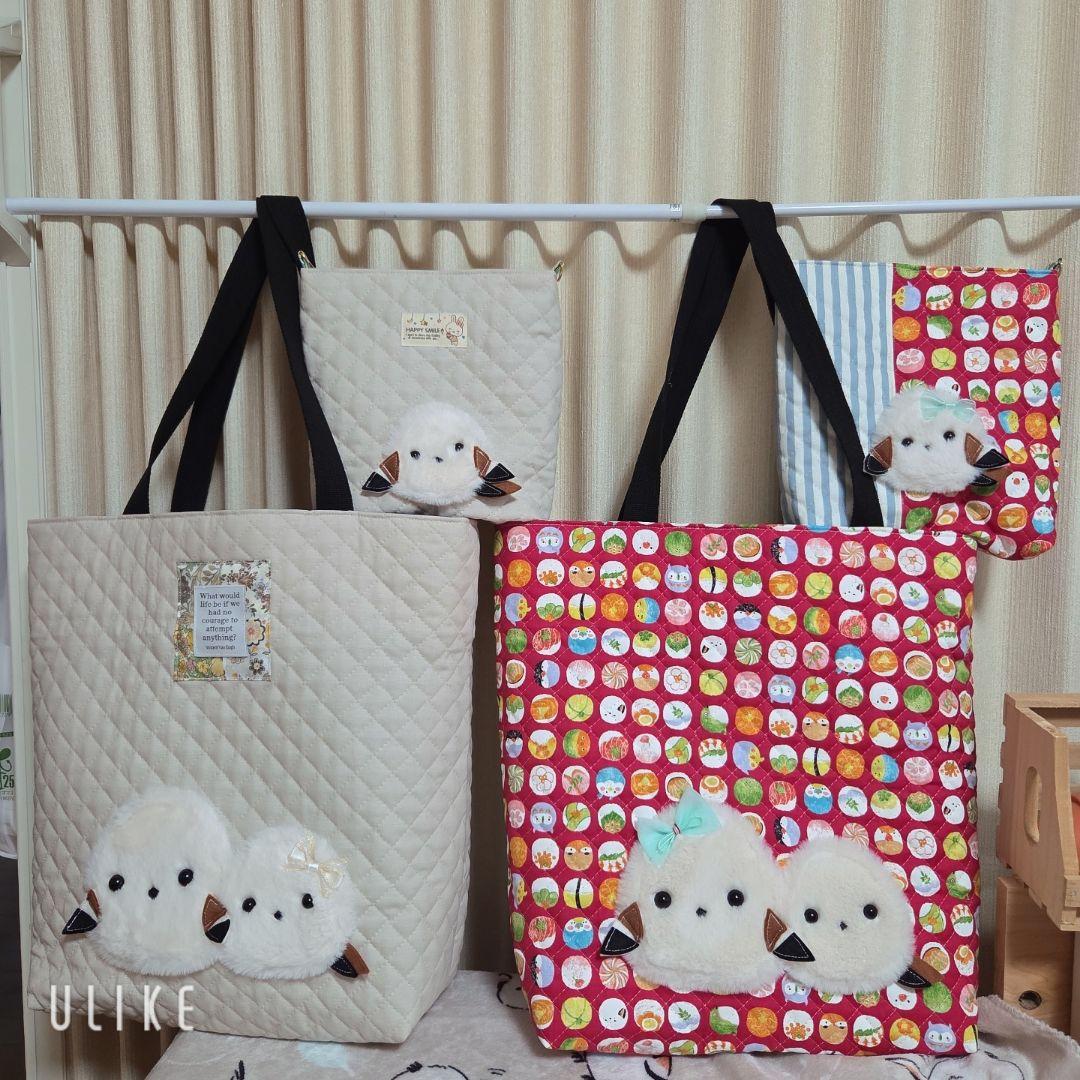 ●いちご●親子もふもふシマエナガ　トートバッグ&ショルダー