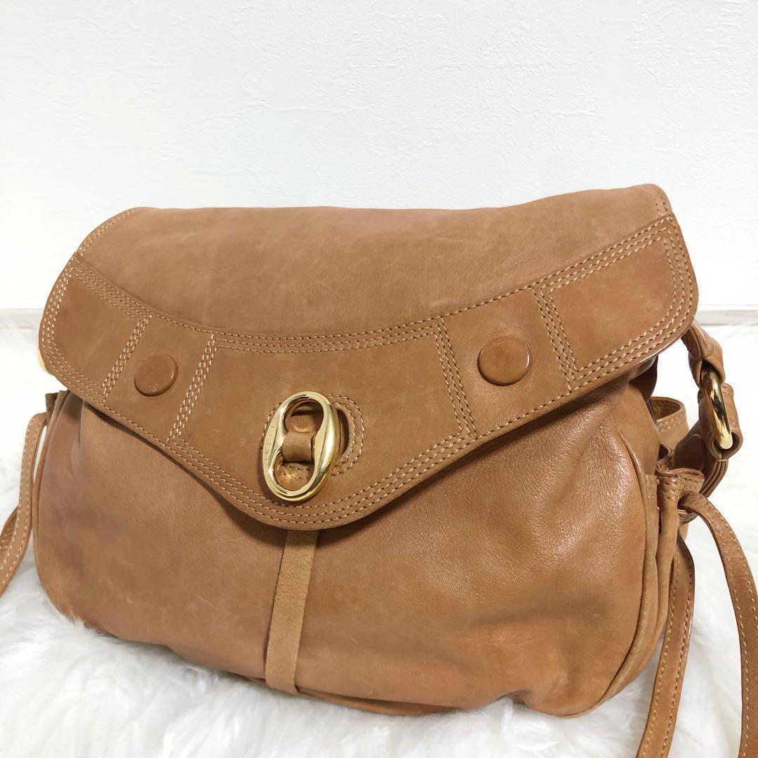 CELINE セリーヌ　ショルダーバッグ　キャメル　サイドポケット　ヴィンテージ