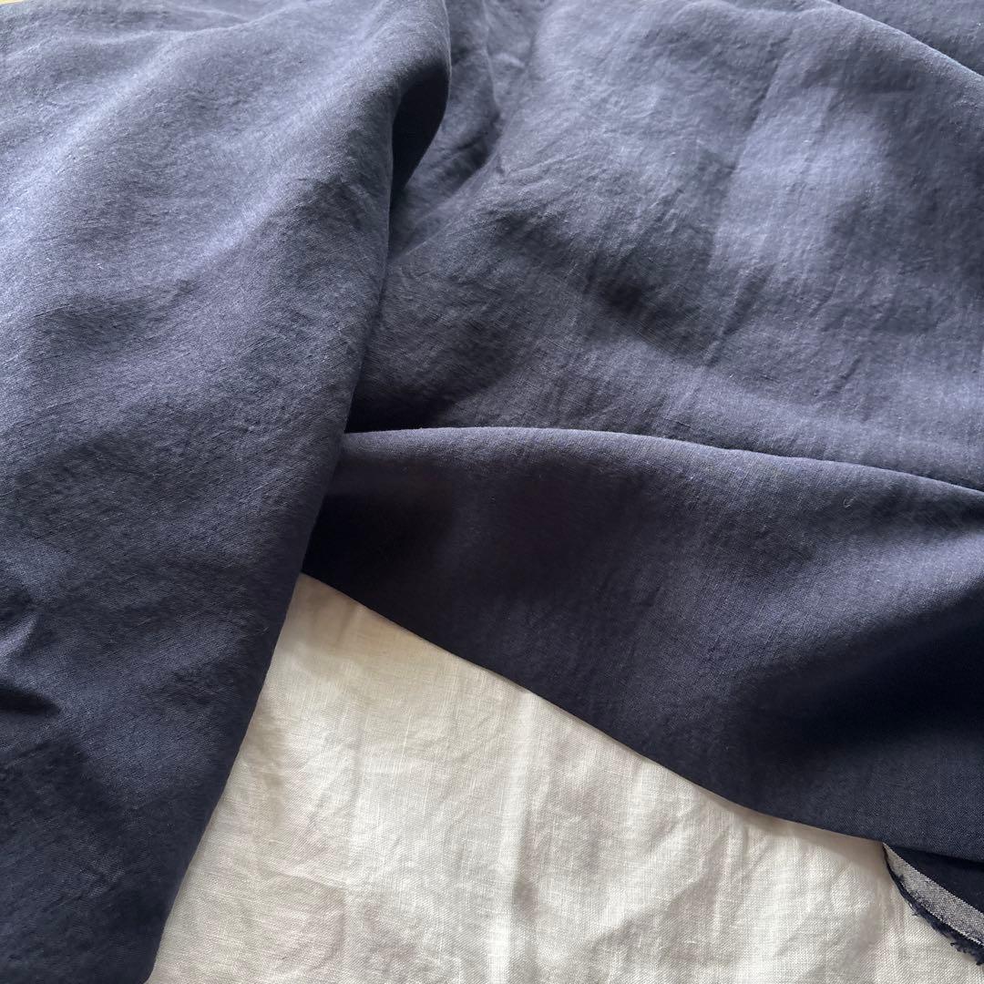 濃紺★ワッシャーの、くったりしたリネン！麻100%かなり幅広！