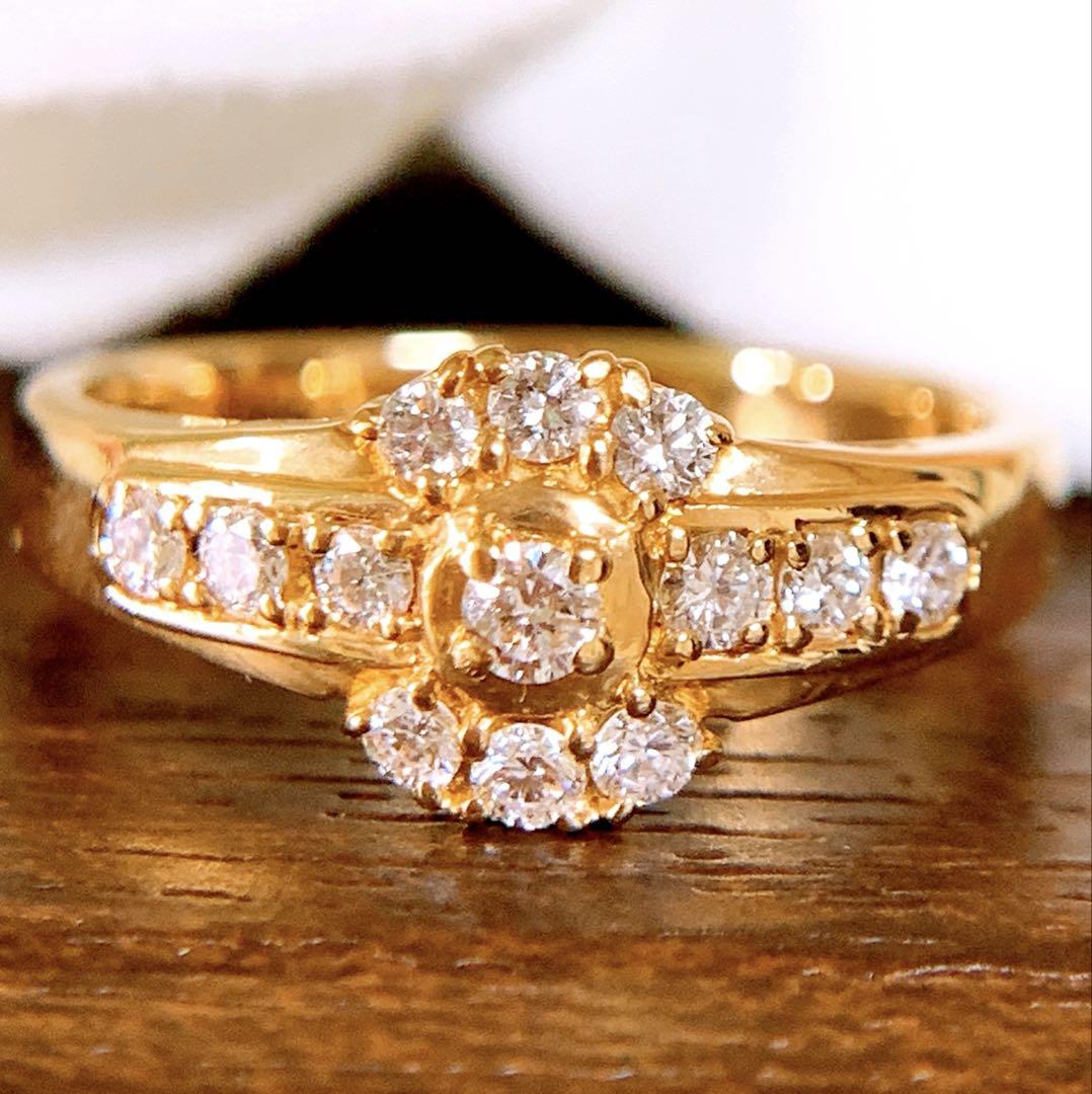 約4.2g❗️美品❣️POLA D0.28ct✨k18ダイヤリング　フラワーリング