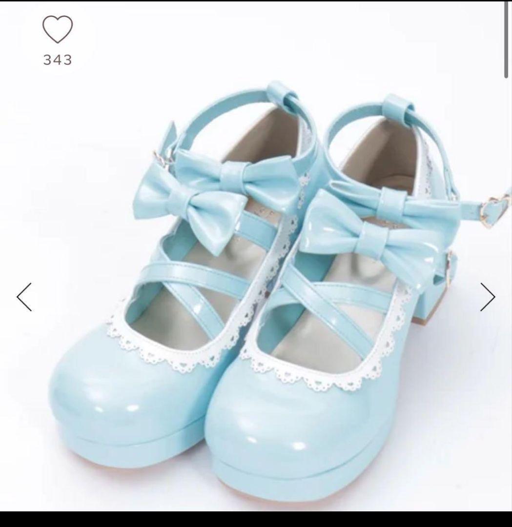 axes femme kwaii　リボンスカラップパンプス　サックス　Mサイズ