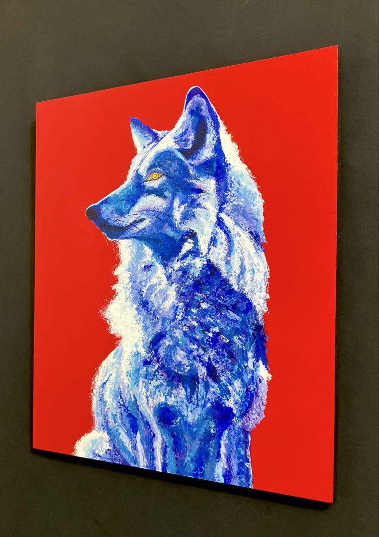 値下げ　原画　狼　オオカミ　送料込み　絵画　動物画　アクリル画　現代アート