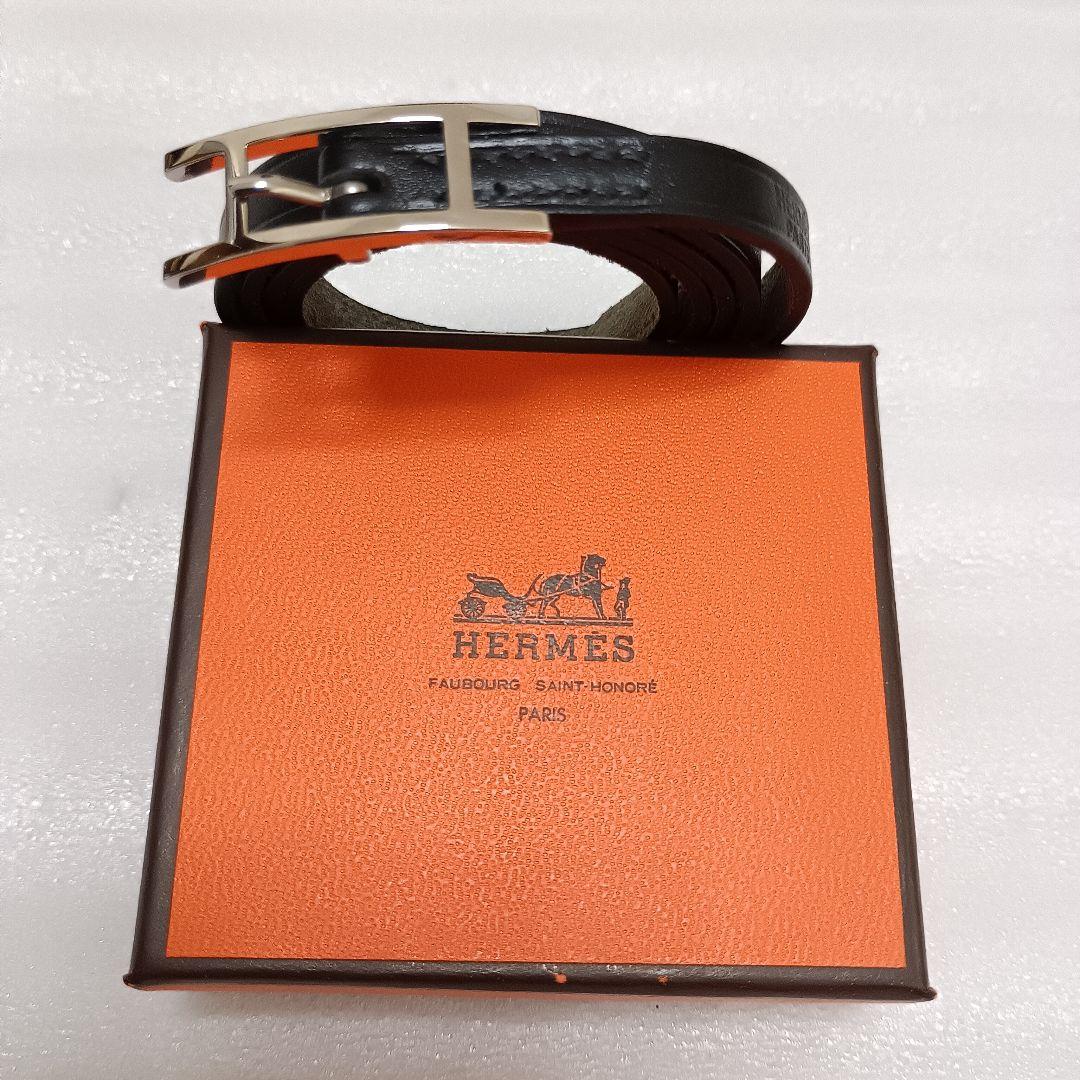 エルメス　HERMES 「アピ3」 レザーブレスレット　ブラック・シルバー