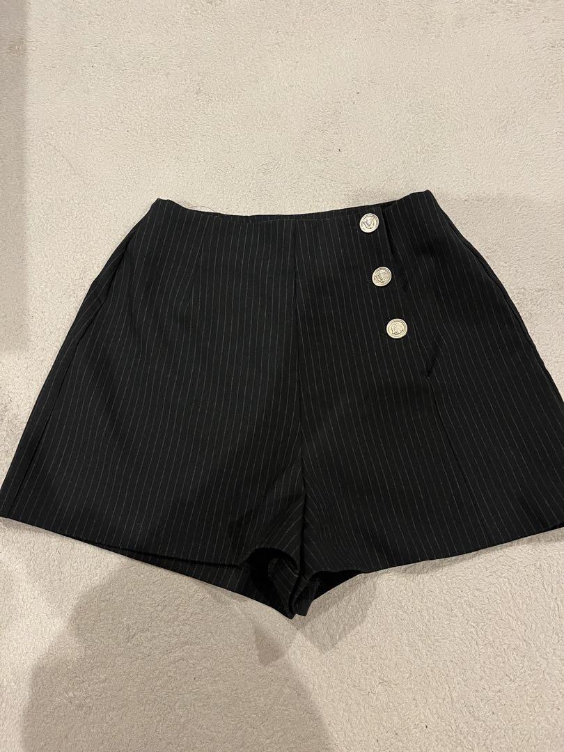 zara ショートパンツ 黒ストライプ