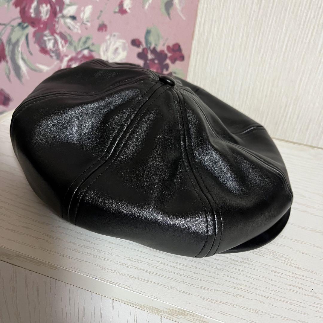 KANGOL Faux Leather Cap 黒レザーハンチングMサイズ