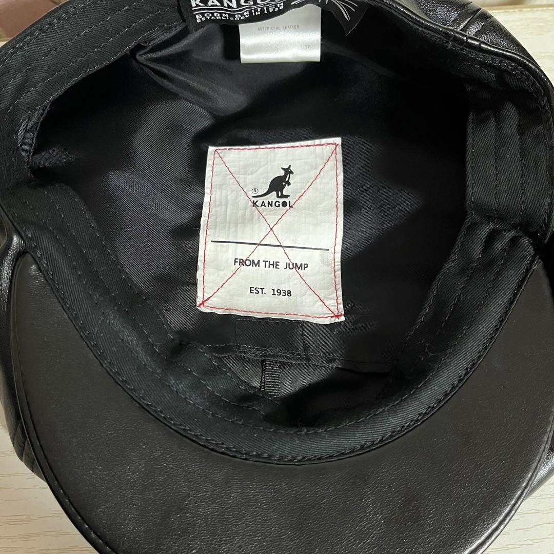 KANGOL Faux Leather Cap 黒レザーハンチングMサイズ