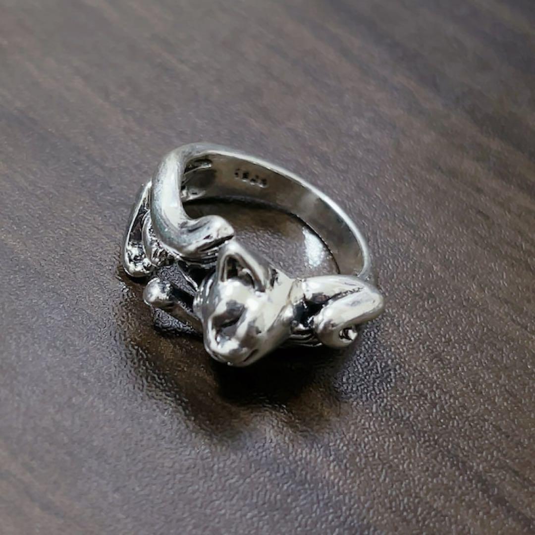ビンテージ ルビーアイとメノウの猫モチーフシルバーリング 925 約10.5号 ビンテージ ルビーアイとメノウの猫モチーフシルバーリング 925