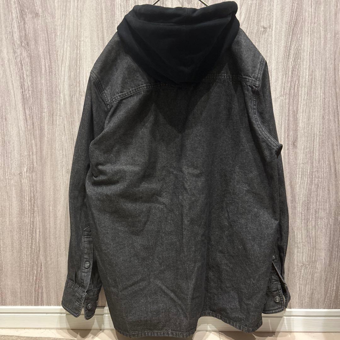 【美品】DESCENDANT フード付きデニムジャケット 刺繍ロゴ 古着 2 M