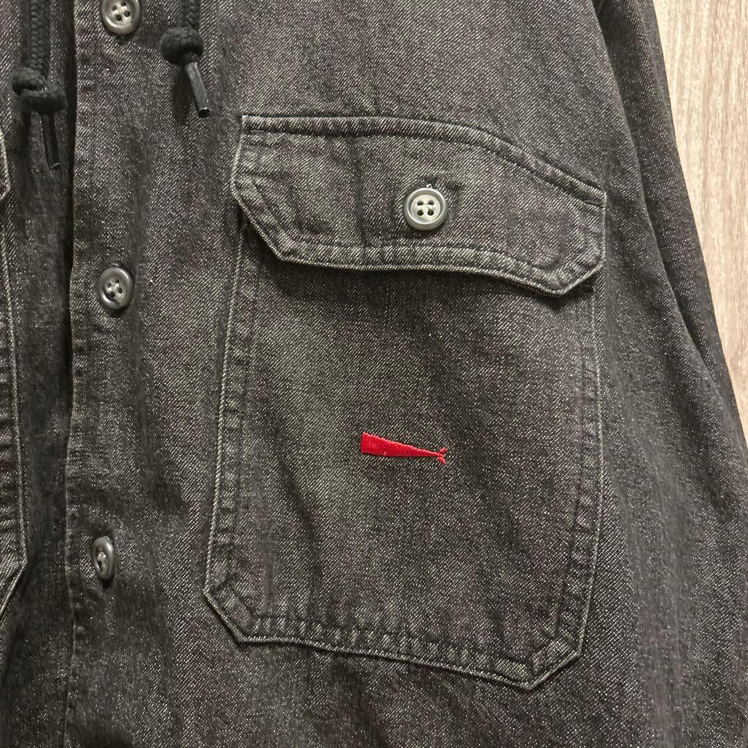 【美品】DESCENDANT フード付きデニムジャケット 刺繍ロゴ 古着 2 M