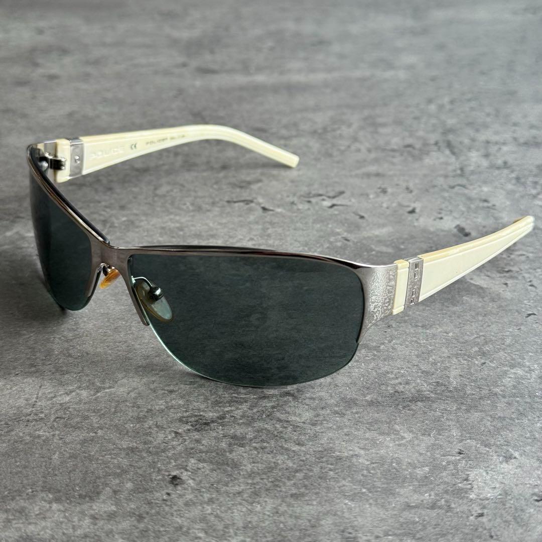 【美品】POLICE サングラス S8491 イタリア製 ヴィンテージ 白色★