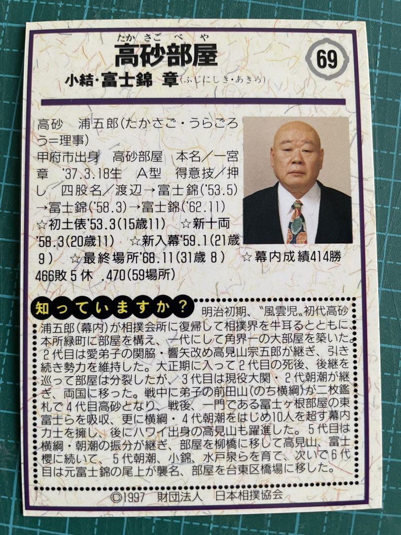 BBM1997 大相撲カード 相撲カード No.69 富士錦 - メルカリ