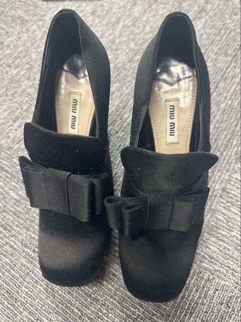 miu miu パンプス38.5サイズ　太ヒール MIU MIU - miumiu ミュウミュウ デニムハイヒール 38.5 パンプス