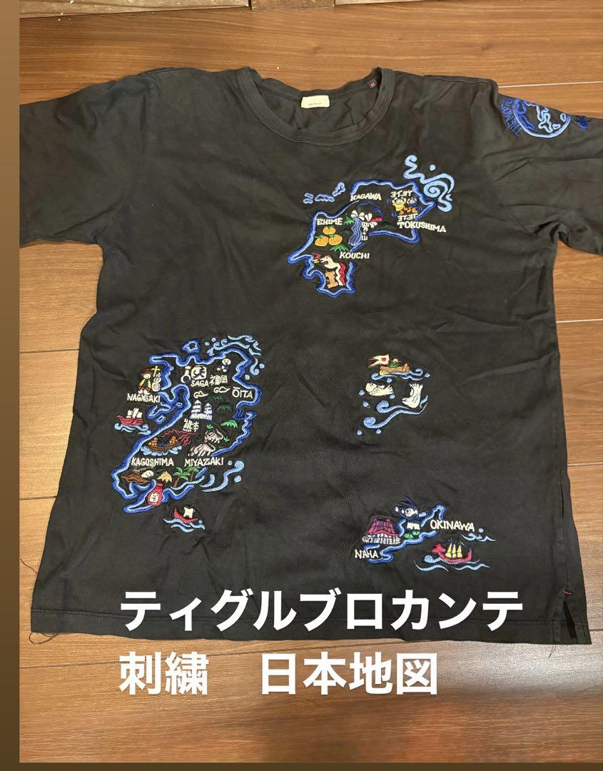 刺繍 日本地図 Tシャツ 黒　ティグルブロカンテ