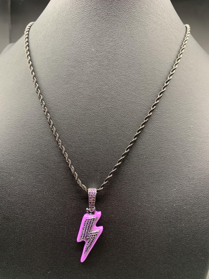 パープル×パープル 稲妻 サンダー 雷 カミナリ ブリンブリンネックレス  CZ