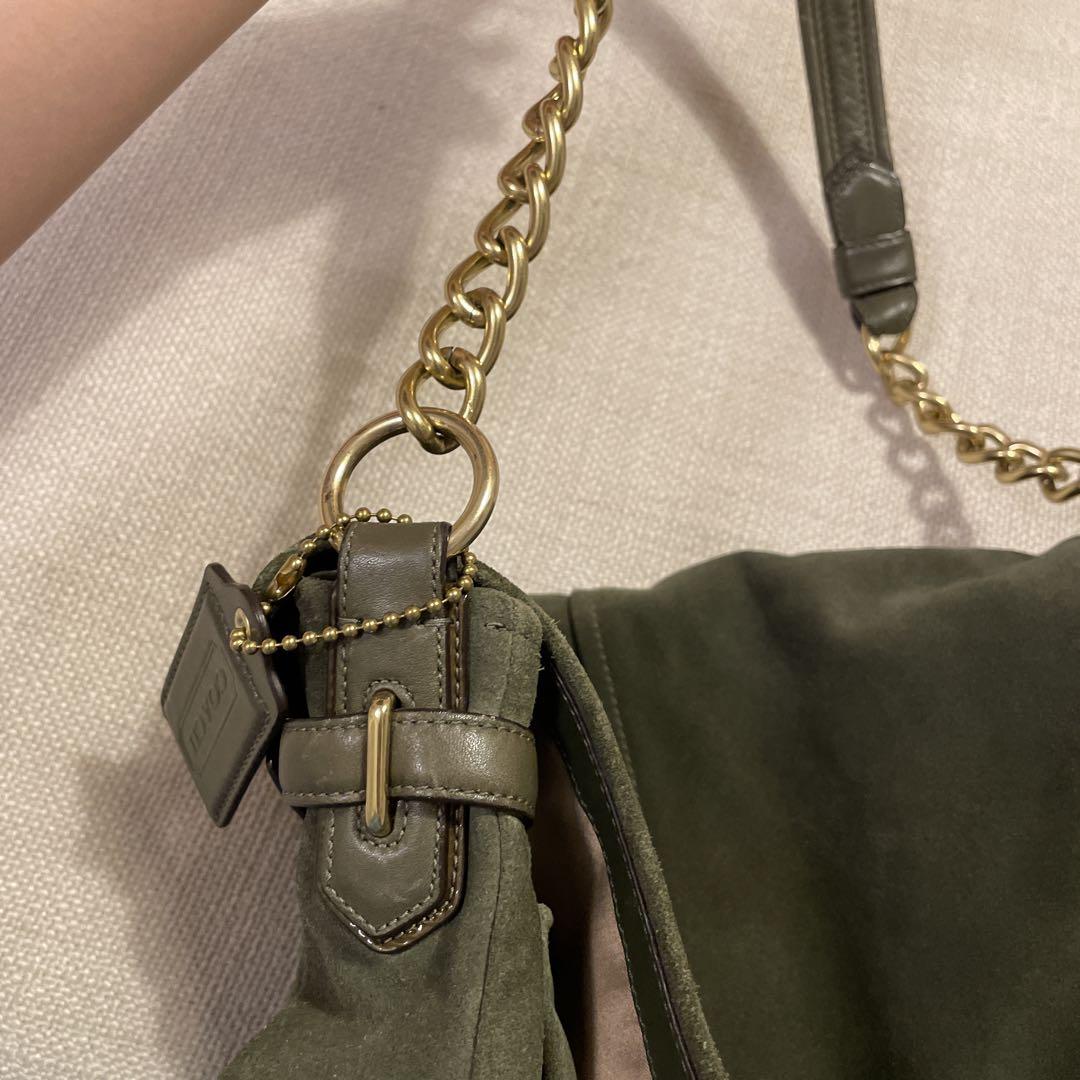 コーチ Coach スエードレザーチェーンバッグ ゴールド カーキ 美