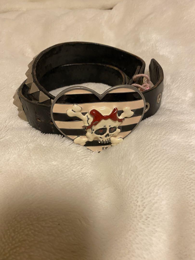 lucky13バックル付鋲ベルト　スカル