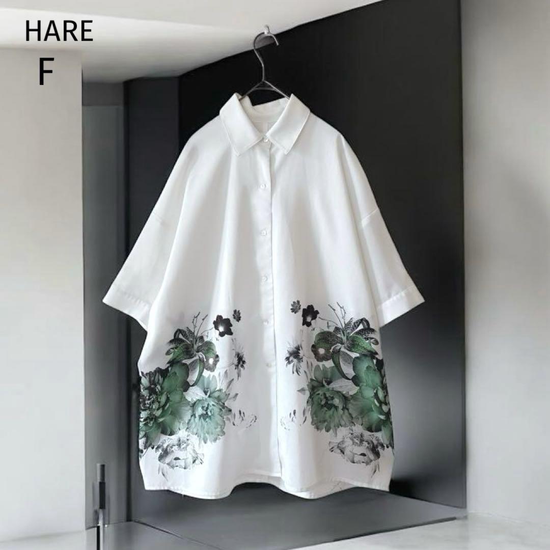 極美品 ハレ オーバーシャツ F バックケープデザイン フラワーシャツ HARE
