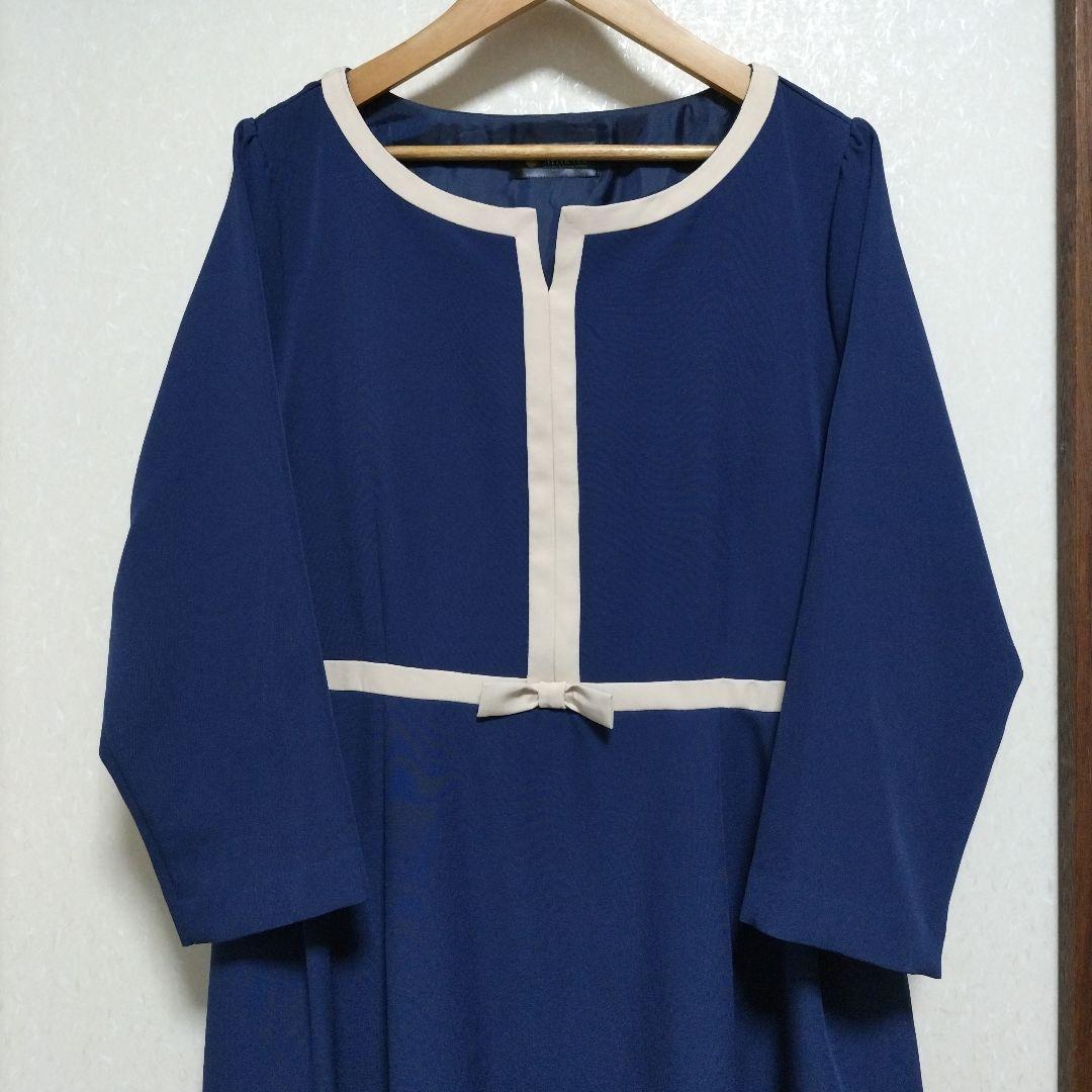 【新品】Milk teaシエル・リボン＆トリミングポンチワンピース　ネイビーL