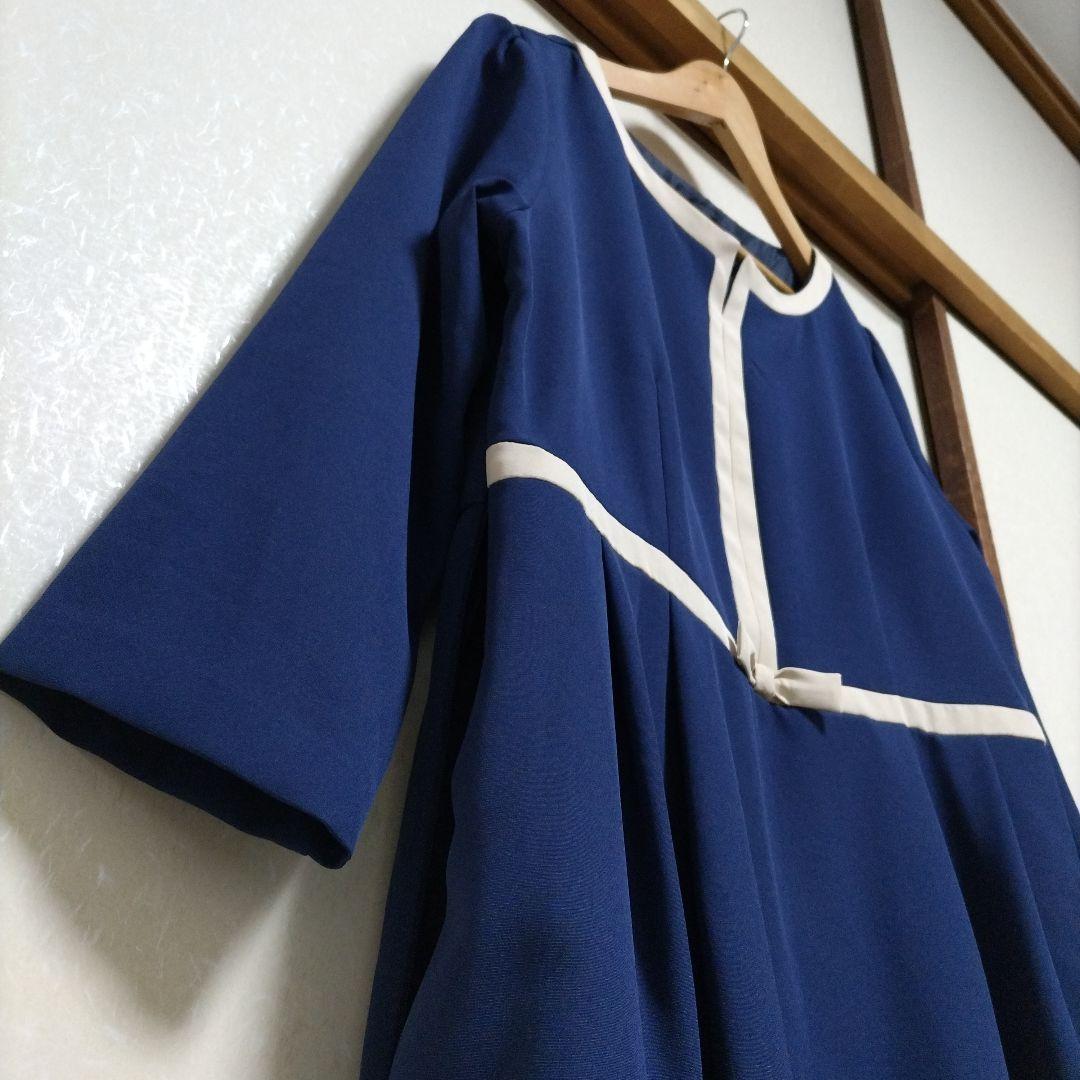 【新品】Milk teaシエル・リボン＆トリミングポンチワンピース　ネイビーL