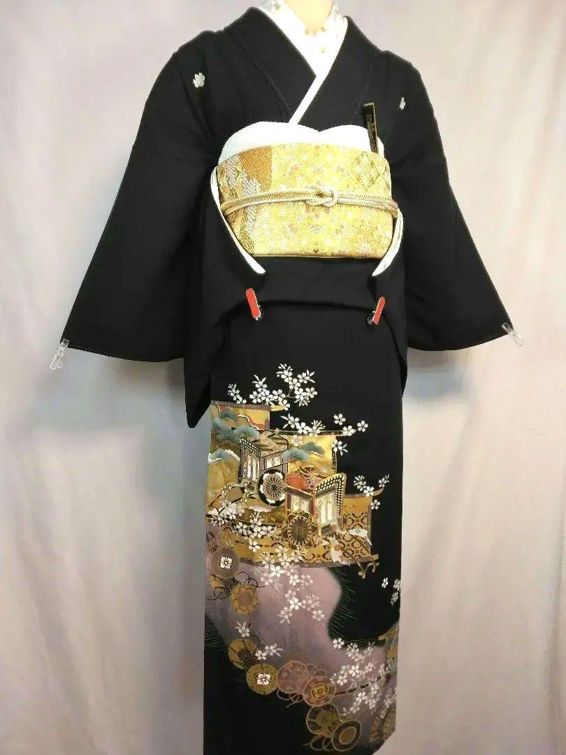 №394 トールサイズ身長170cm裄丈70cm正絹黒留袖正絹長襦袢付き