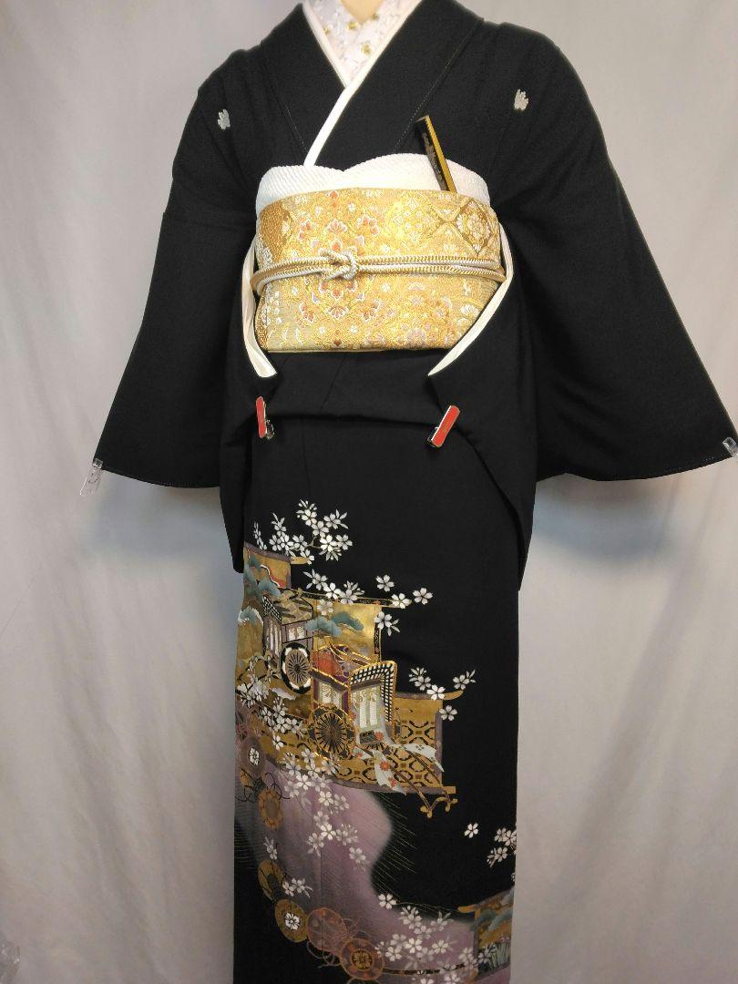 №394 トールサイズ身長170cm裄丈70cm正絹黒留袖正絹長襦袢付き