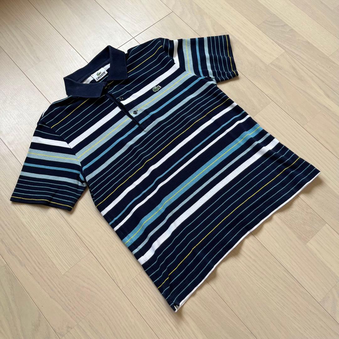 LOCOSTE ワンポイント刺繍ロゴ マルチボーダー ポロシャツ M 高質で