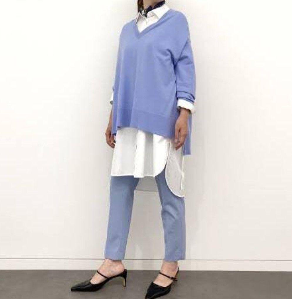 美品 セオリーリュクス ウォッシャブル 上品 ウールニット セルリアンブルー M
