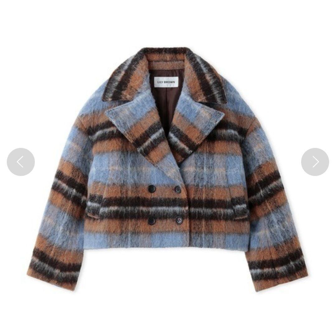ダブル釦ショート丈チェックコート チェスターコート ジャケット 秋冬 SIZE Lily Brown