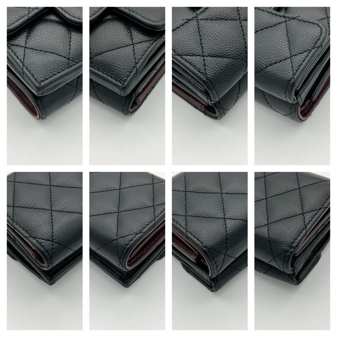 【新品仕様】CHANEL シャネル マトラッセ キャビアスキン 三つ折り財布 黒