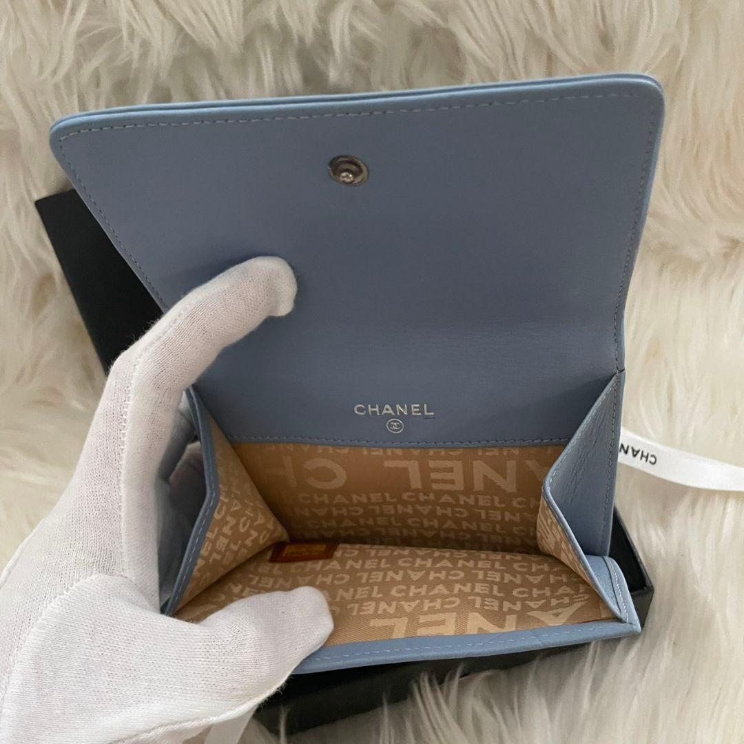 正規品 希少 シャネル CHANEL 二つ折り ミニ 財布 ロゴ ブルー 正規品 希少 シャネル CHANEL 二つ折り ミニ 財布 ロゴ ブルー