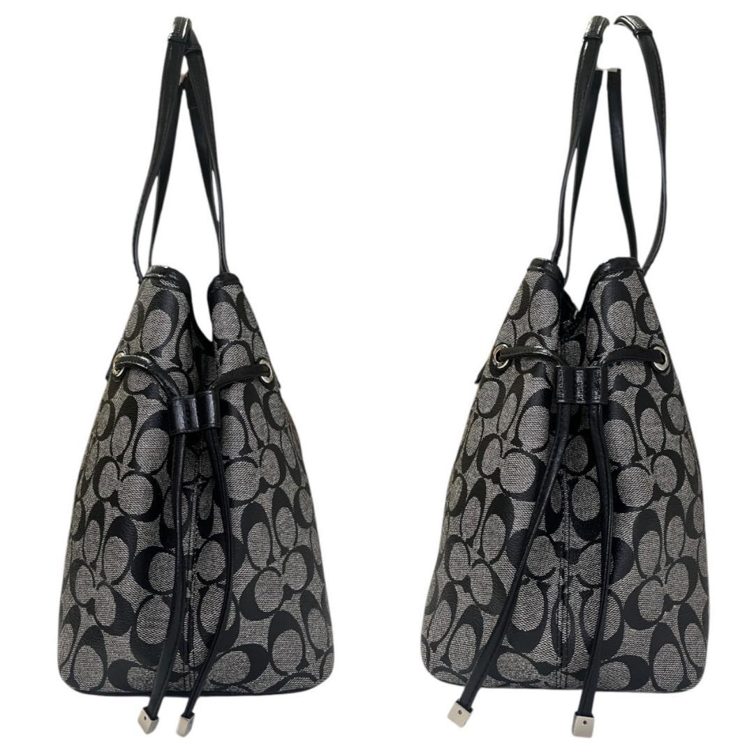 希少 良品 COACH トートバッグ シグネチャー ストライプ 黒 1C-14