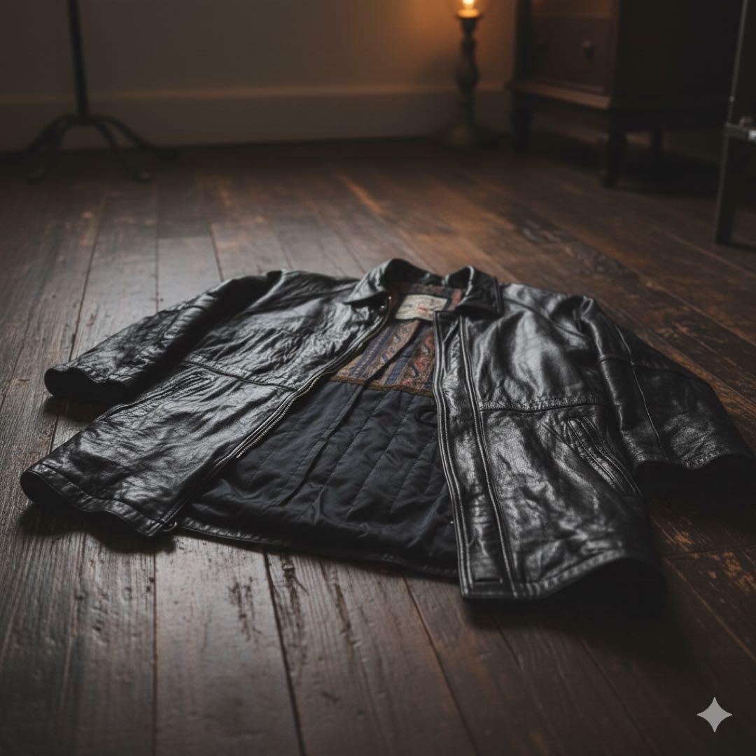 レザージャケット 裏地ペイズリー柄 ラムレザー ビンテージ ブラック