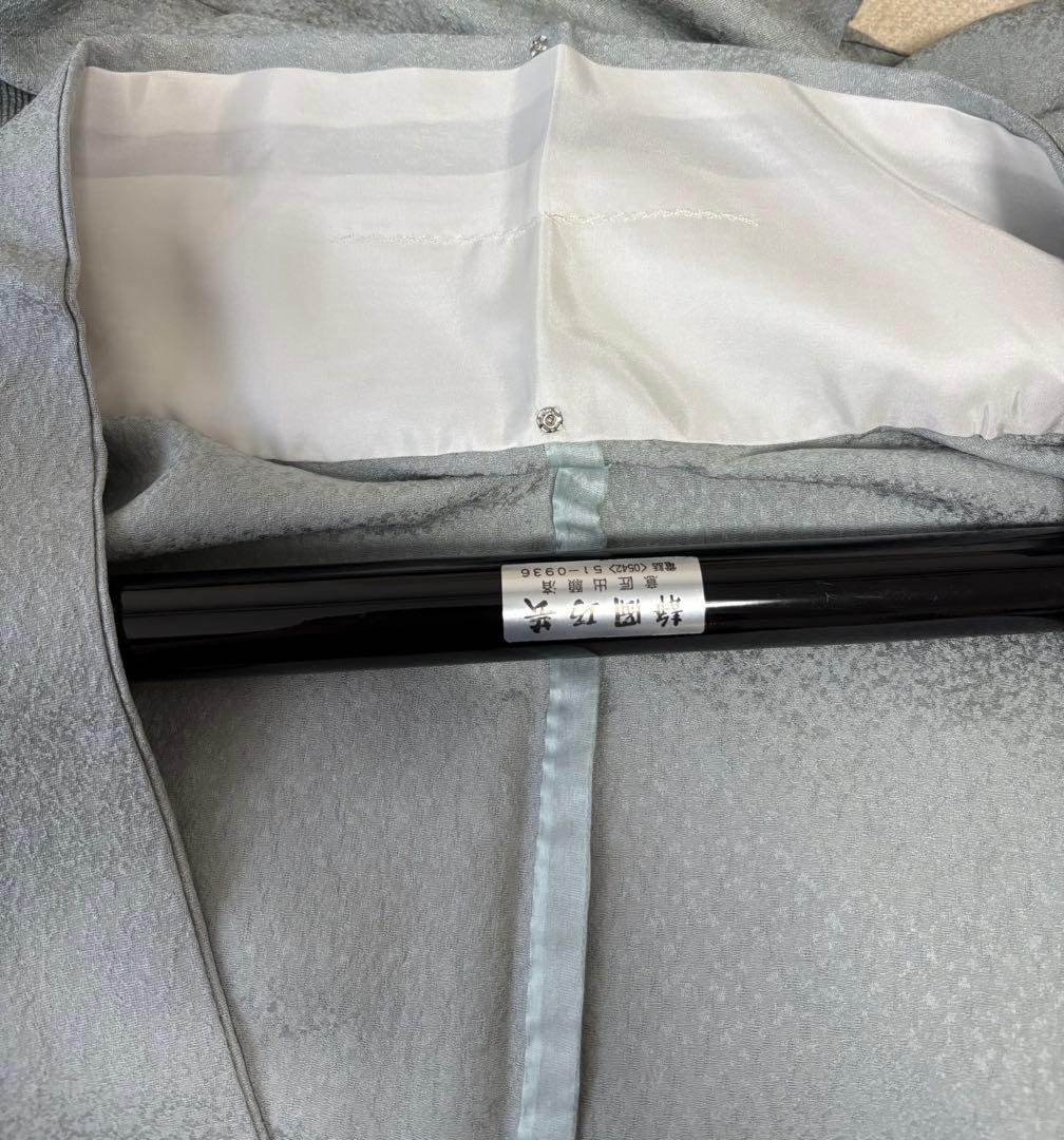 刺繍　汕頭刺繍　中国刺繍　着物　付下げ　しつけ有　ブルーグレー系　単衣