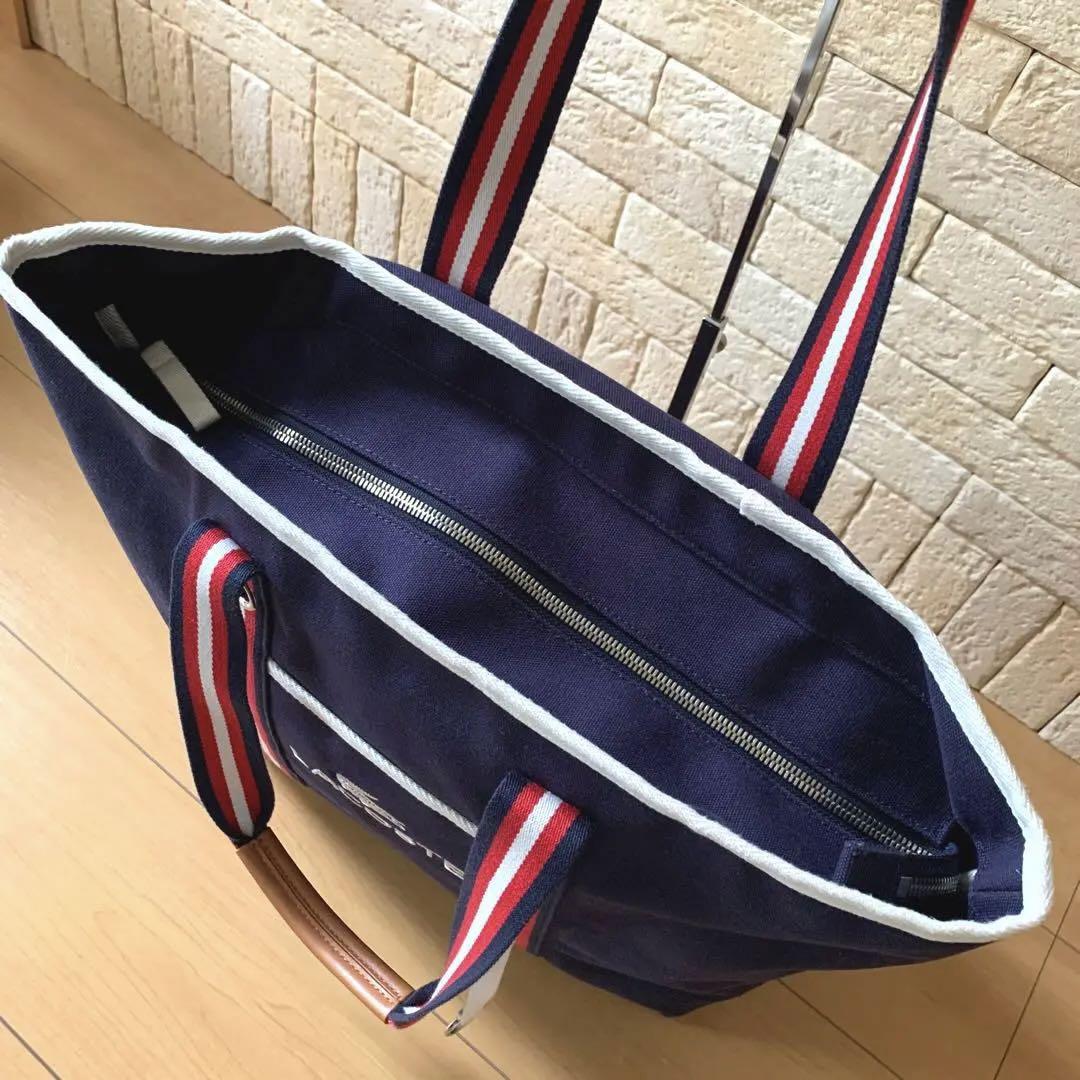 LACOSTE キャンバストートバッグ トリコロール ラージ