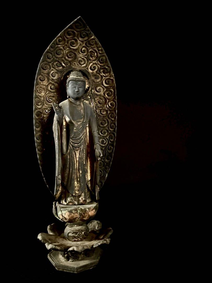 『母』 仏教美術 阿弥陀如来 立像 木彫 鍍金 時代 （61010D27）