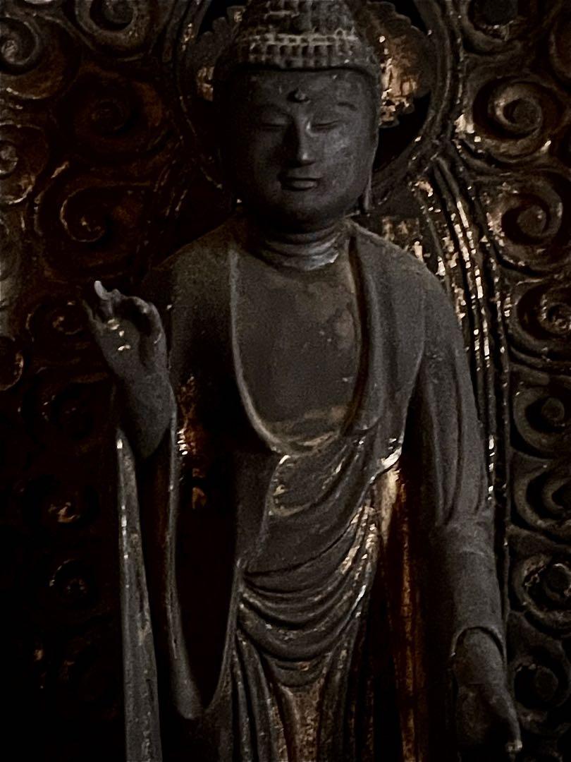 『母』 仏教美術 阿弥陀如来 立像 木彫 鍍金 時代 （61010D27）