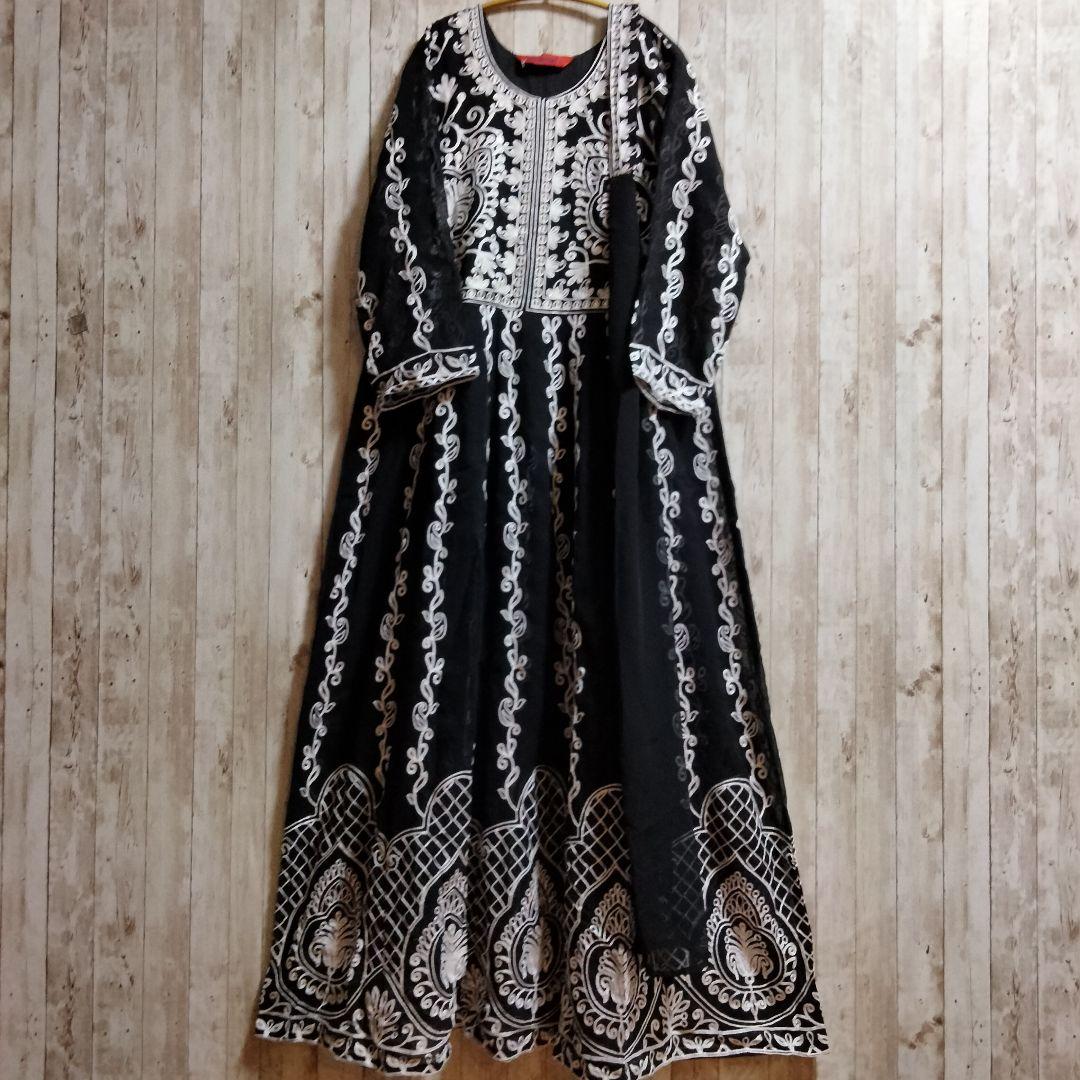 ★再入荷★インド民族衣装 チカンカリ総刺繍のアナルカリ マキシ丈【5A-50】