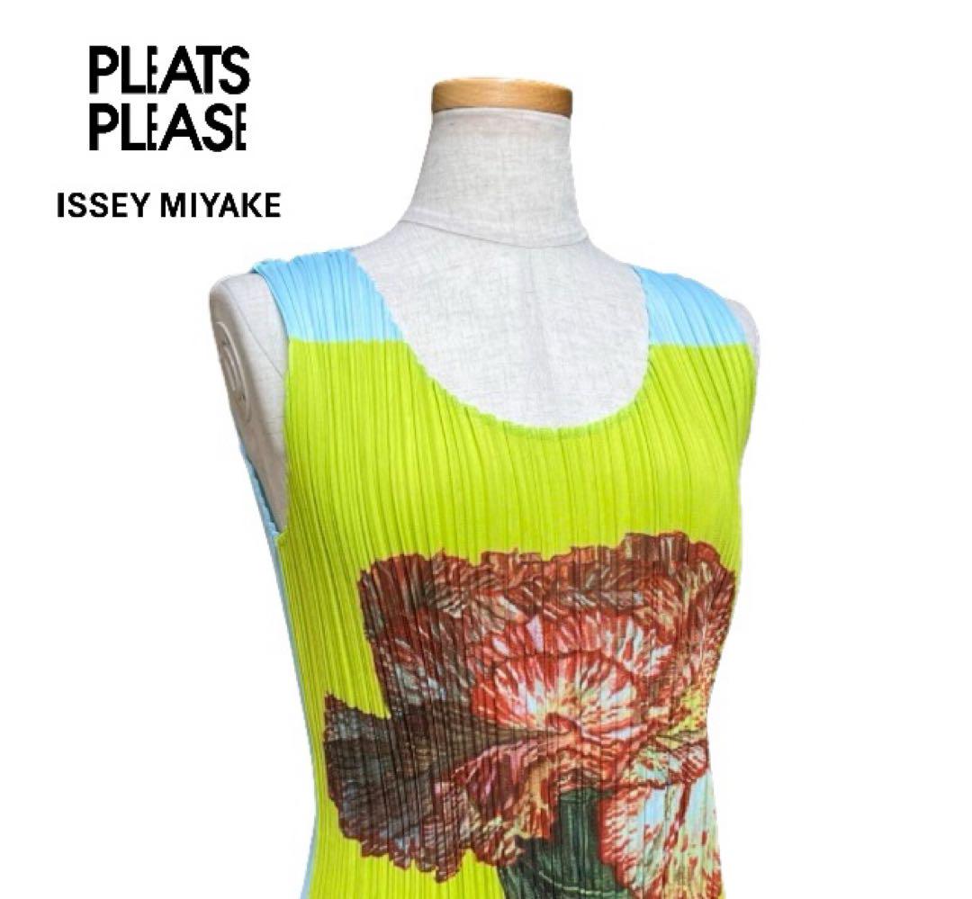 美品！PLEATS PLEASカーネーションプリント タンクトップL mh263