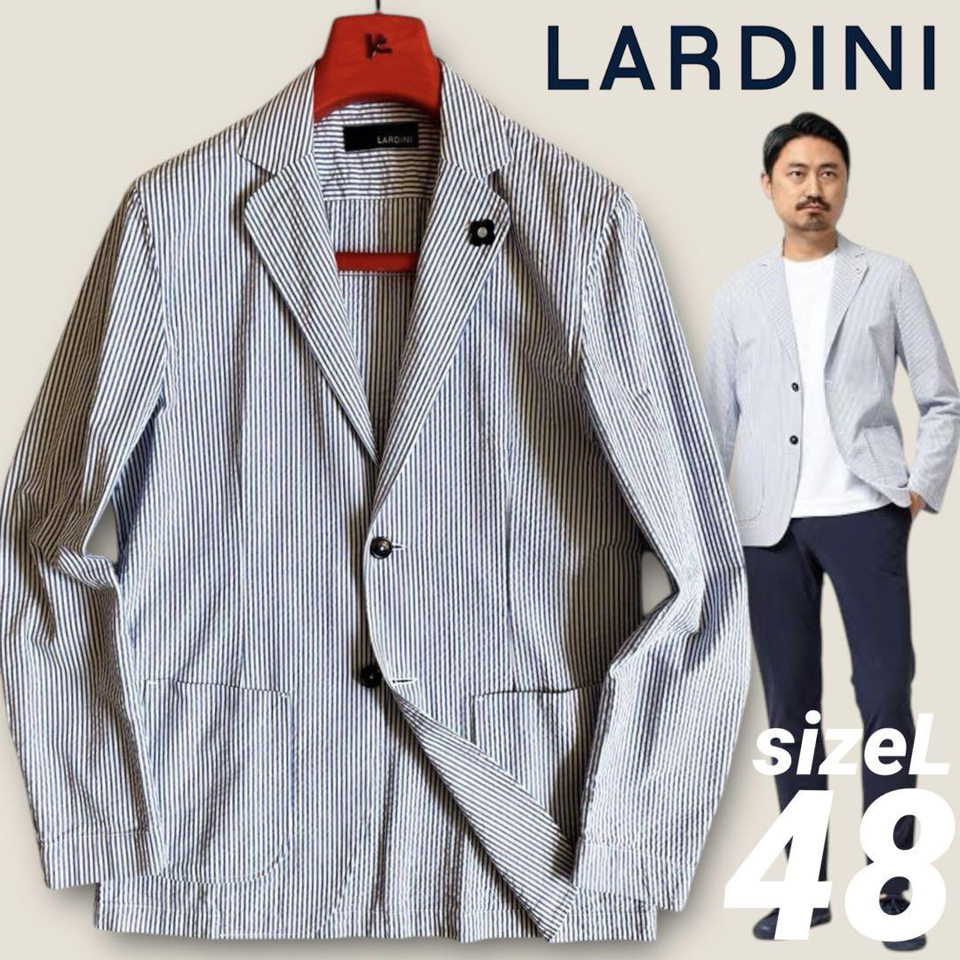 ラルディーニ⭐️ジャケット‼️48‼️ L‼️定番ブルーストライプ シアサッカー⭐️新ロゴ
