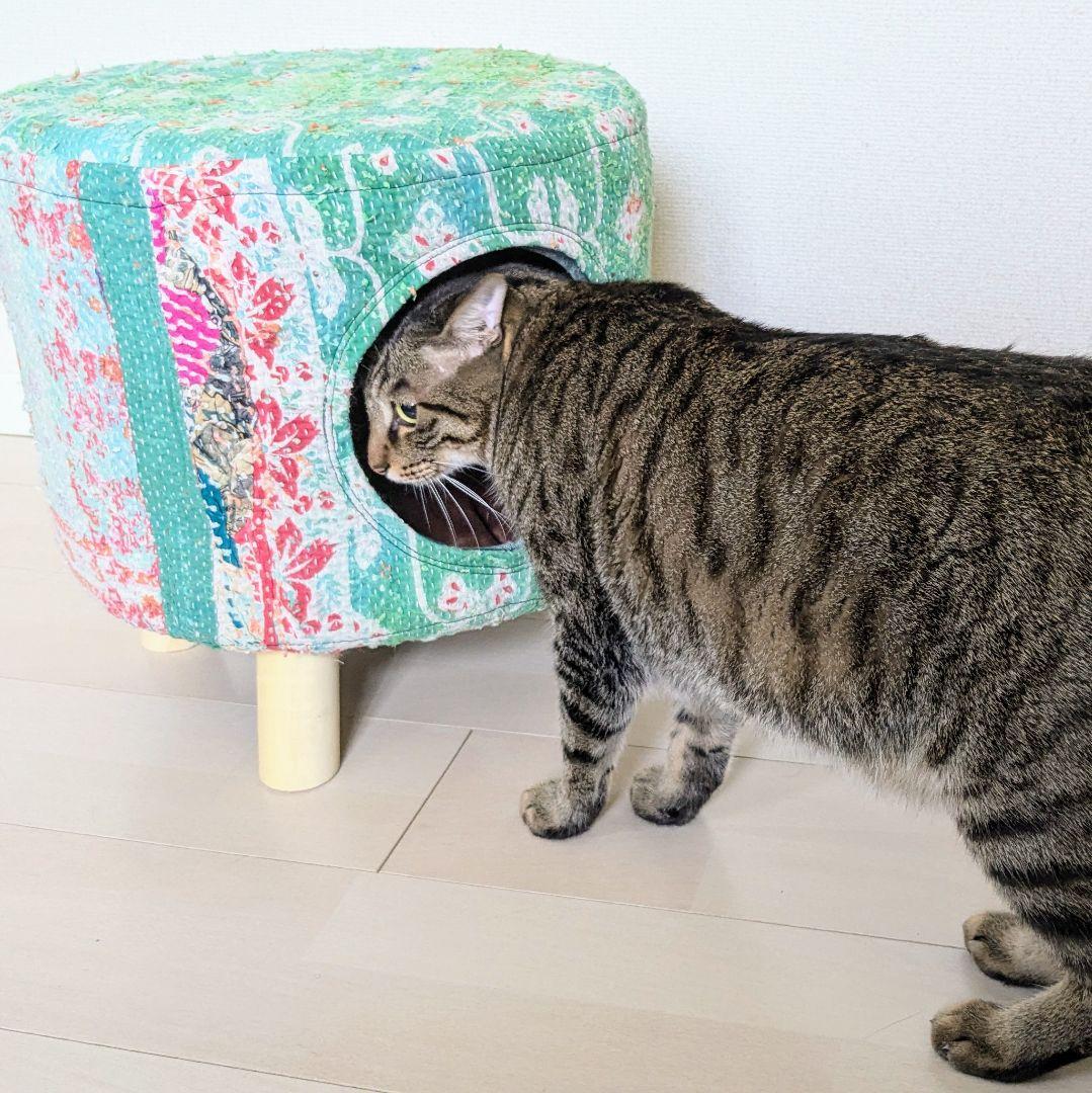 ペットスツール 猫ハウス ヴィンテージラリーキルト 刺し子 刺繍