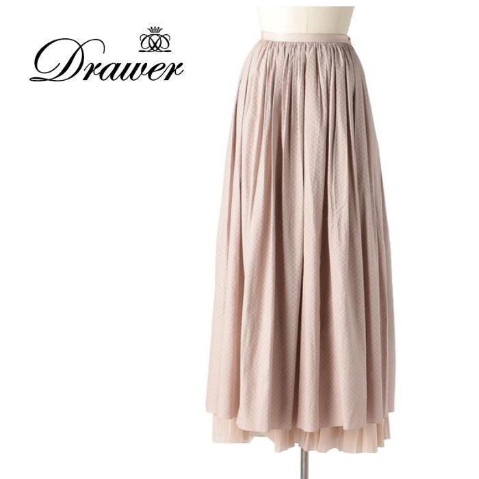 ドゥロワー Drawer ロングスカート カラミレースギャザー フレア ピンク