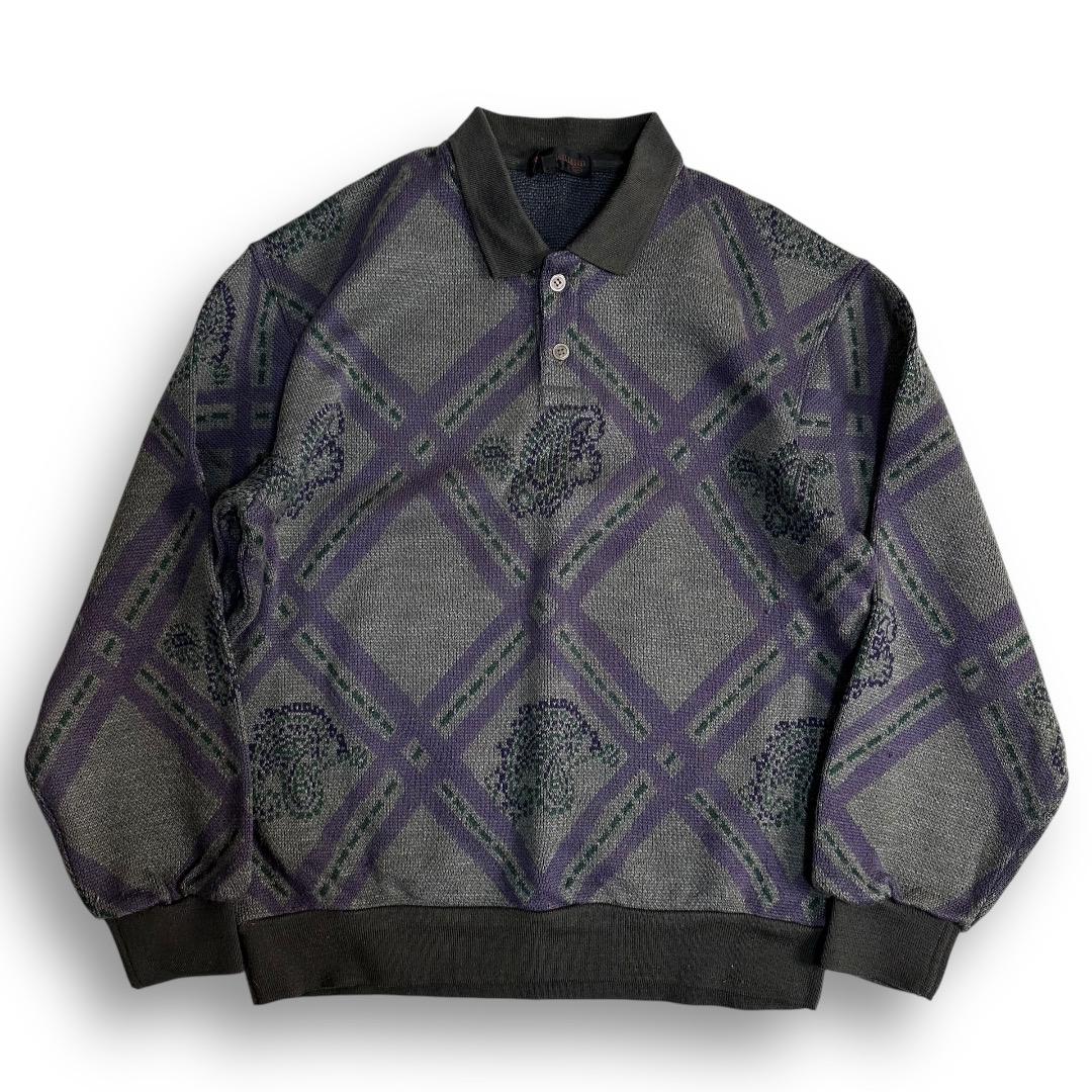 値下げ【VINTAGE】80s 90s レトロニットポロ ペイズリー オールド